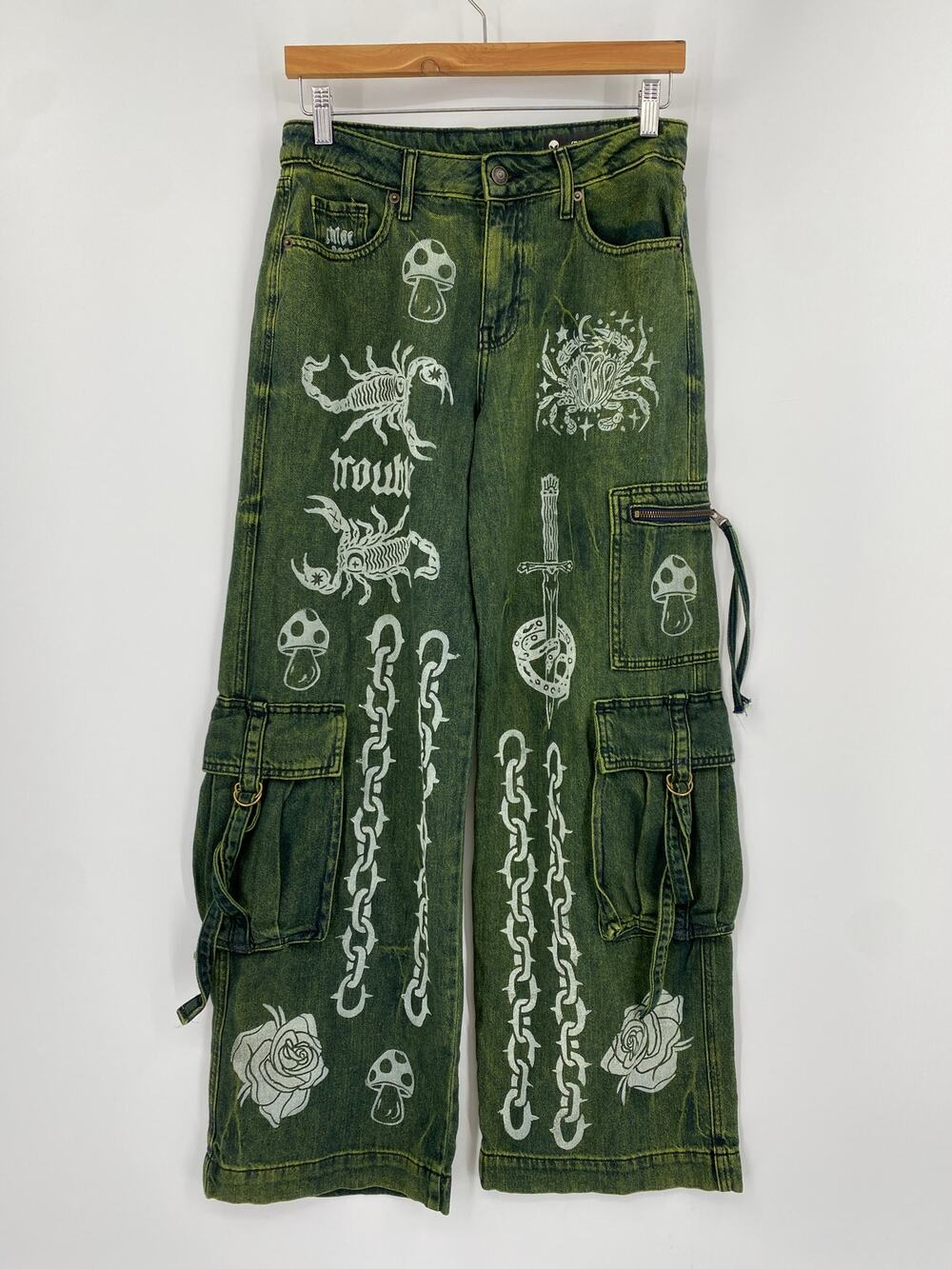 Chloe Lee Hart Upcycled Acid Wash Cargo Jeans